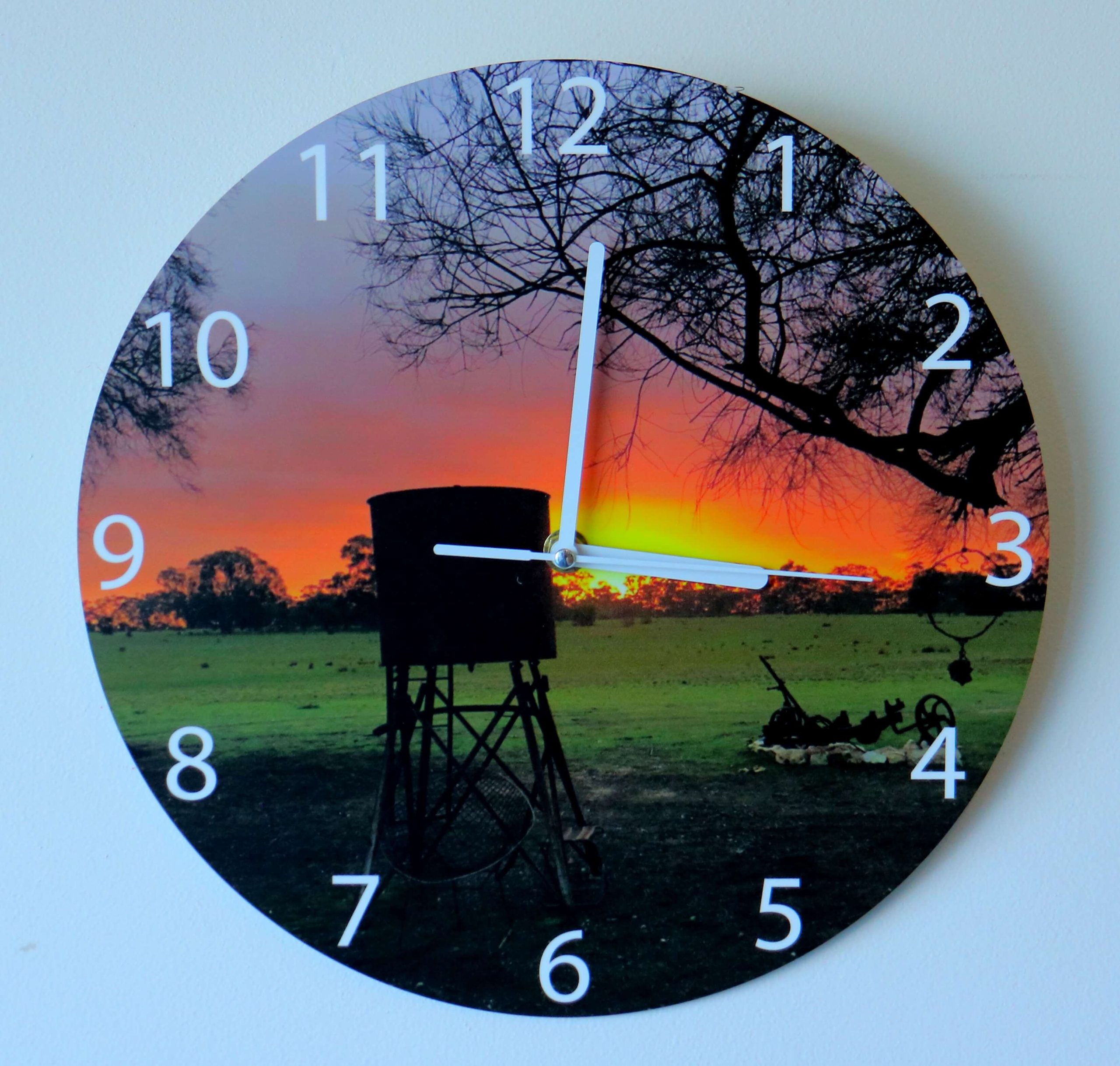 Digital print clock face sunset